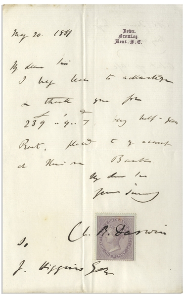 Charles Darwin Autograph Letter Signed From 1861, Shortly After ''On the Origin of Species'' Was Published